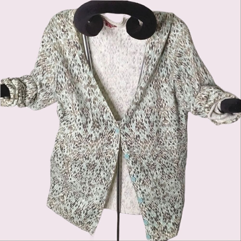 Merona Snakeskin Print Green/Grey Stretch V Neck Cardigan size S